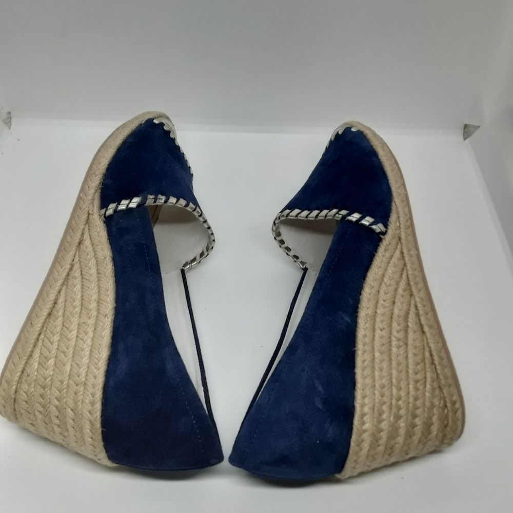 Jack Rogers Palmer Wedges Midnight Blue & Gold Stitching  Size 9M/NWT - Picture 7 of 10